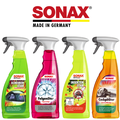 SONAX® Star Family | ScheibenStar + FelgenStar + InsektenStar + CockpitStar | 4 x 750 ml