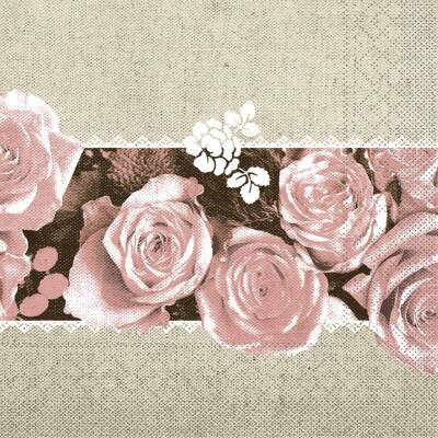 Mank Tissue-Servietten 33 x 33 cm 1/4 Falz - Lovely Roses (rosa) | 6 x 100 Stk.