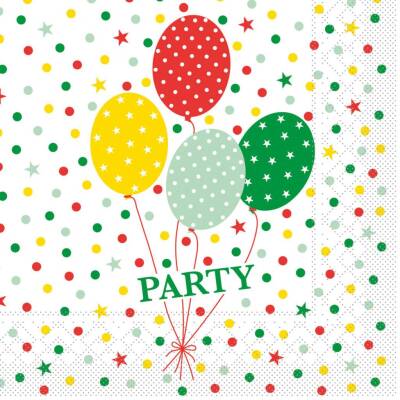 Mank Tissue-Servietten 33 x 33 cm 1/4 Falz - Party Ballons (rot/grün) | 6 x 100 Stk.