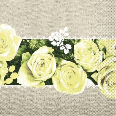 Mank Tissue-Servietten 40 x 40 cm 1/4 Falz - Lovely Roses (gelb) | 6 x 100 Stk.