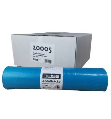 DEISS [20005] LDPE Abfallsäcke 120 Liter blau Typ 70/80, 25 Stück pro Rolle, 10 Rollen pro Karton